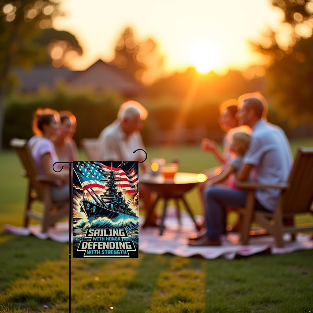 Navy Veteran Flag 12x18 – Double-Sided Military Garden Flag with Battleship and Patriotic “Sailing with Honor, Defending with Strength” – Outdoor Yard Decor for Veterans Day & Patriot Day - Image 7