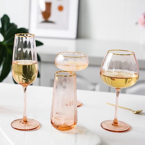 Miniatura 6 de Copas de vino tinto de 15.55 onzas, copa de vino con tallo de borde dorado, flauta de vino Prosecco, cristalería para beber fiesta elegante, calidad