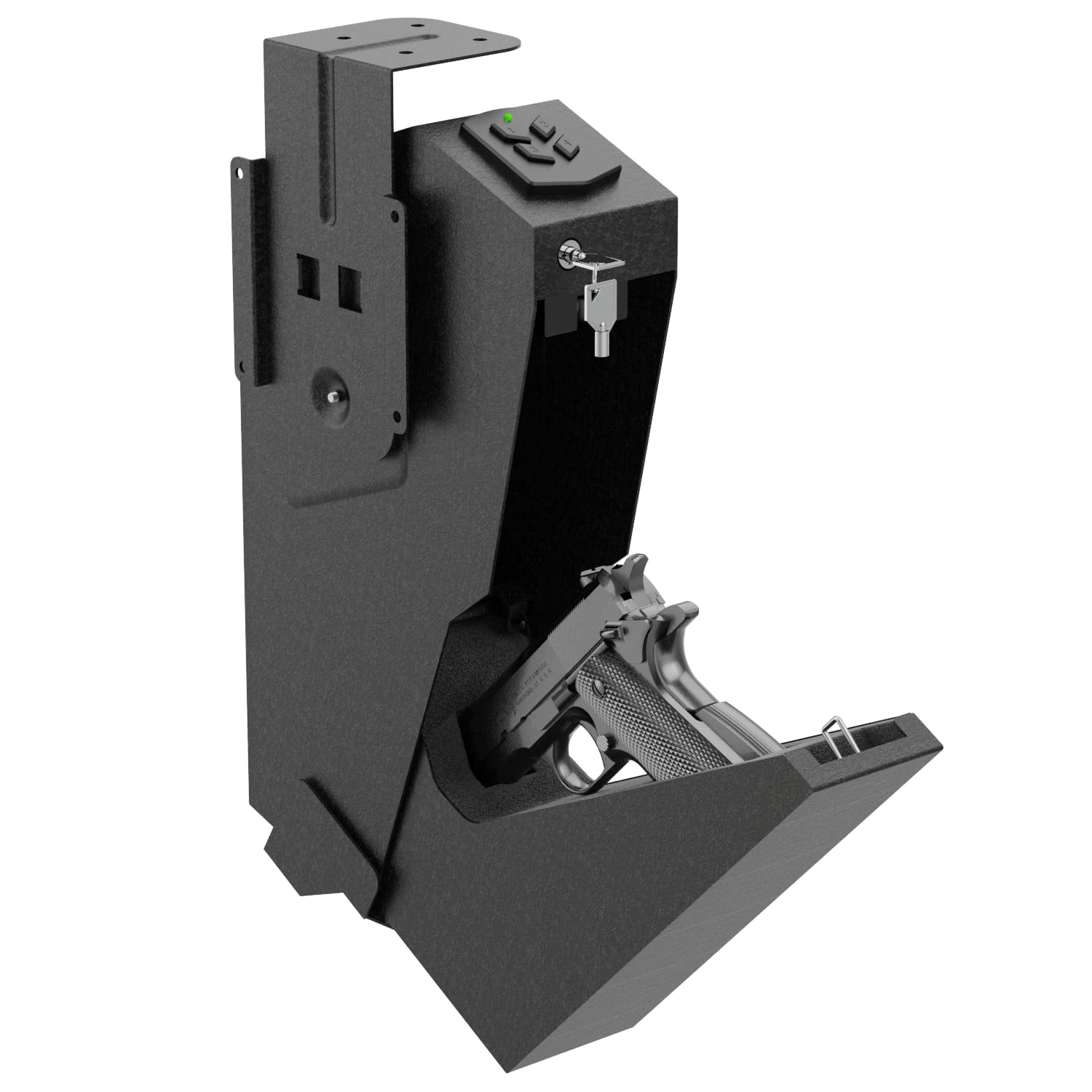 RAVORD Desk Mounted Gun Safe with Electronic Keypad for Bedside, Grocery - Auto Drop Down Lid for Quick Access, Keep Firearm Away From Youngsters, Obfuscation Passcode Black