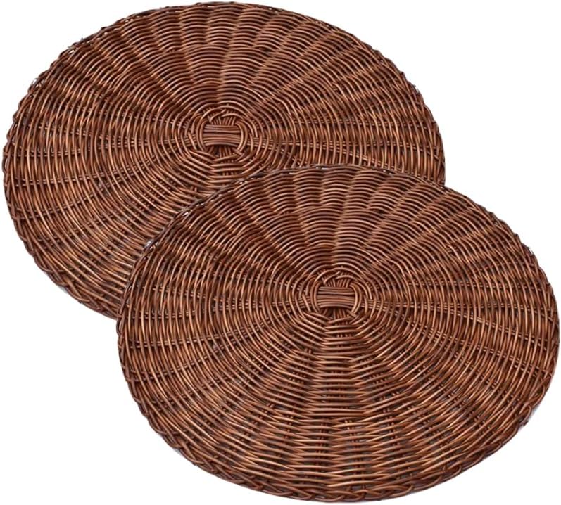 ULTECHNOVO Heat Resistant Round Woven Placemats, Rattan Wicker Table Mats, 15" x 15", Natural Seagrass for Dining Pastoral Style Faux Rattan Placemats Dining Table Protection Farmhouse Vintage Design
