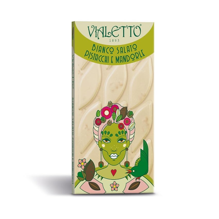 Vialetto Tavoletta di Cioccolato Bianco Salato con Granella di Pistacchi e Mandorle - Confezione da 90 Grammi, Senza Glutine – Dalla Fantasia di Adelina