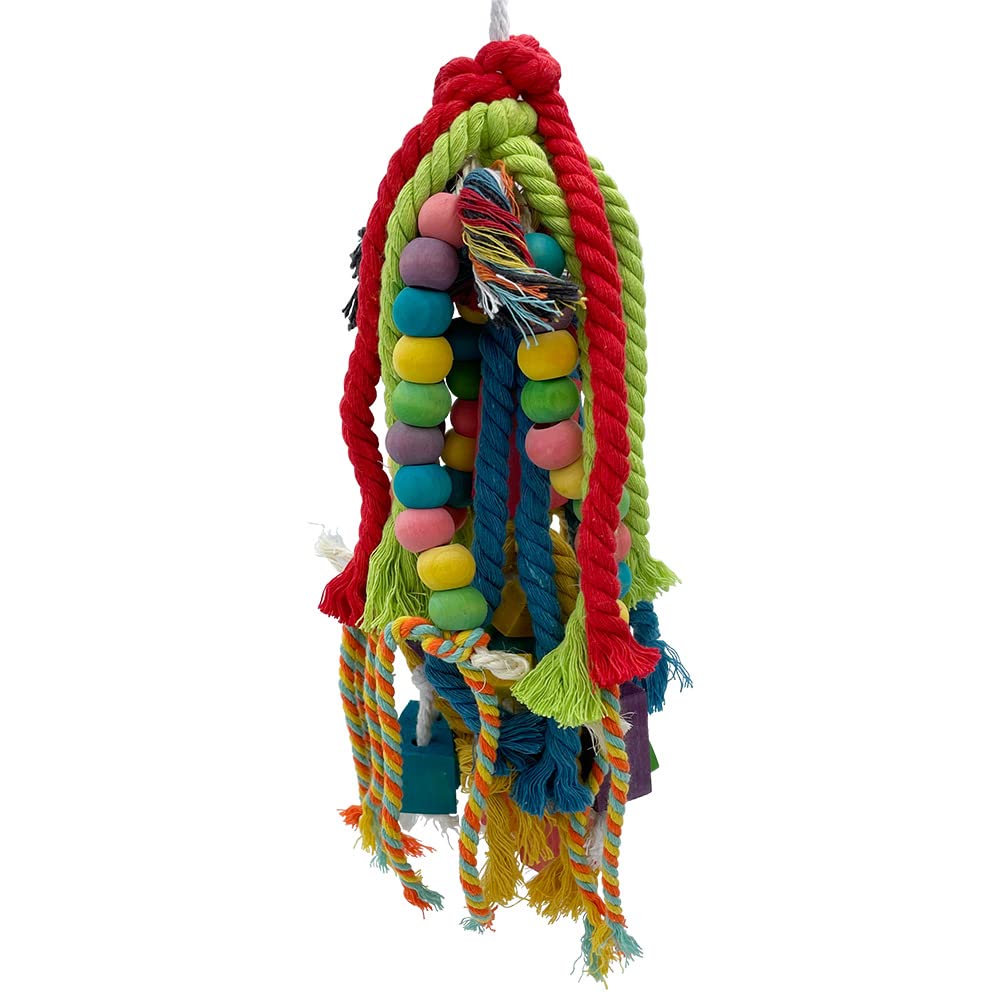 20.5 inch Parrot Chewing Toys - Wooden Block Tearing and Cotton Rope Toys for Medium Large Extra Large Parrot Conures African Grey Amazon Cockatoo and Macaw - image 2