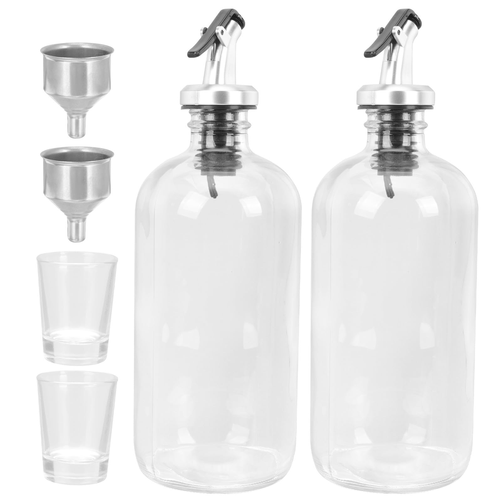 Dispensador de enjuague bucal de vidrio y acero inoxidable de 500ml con embudo práctico