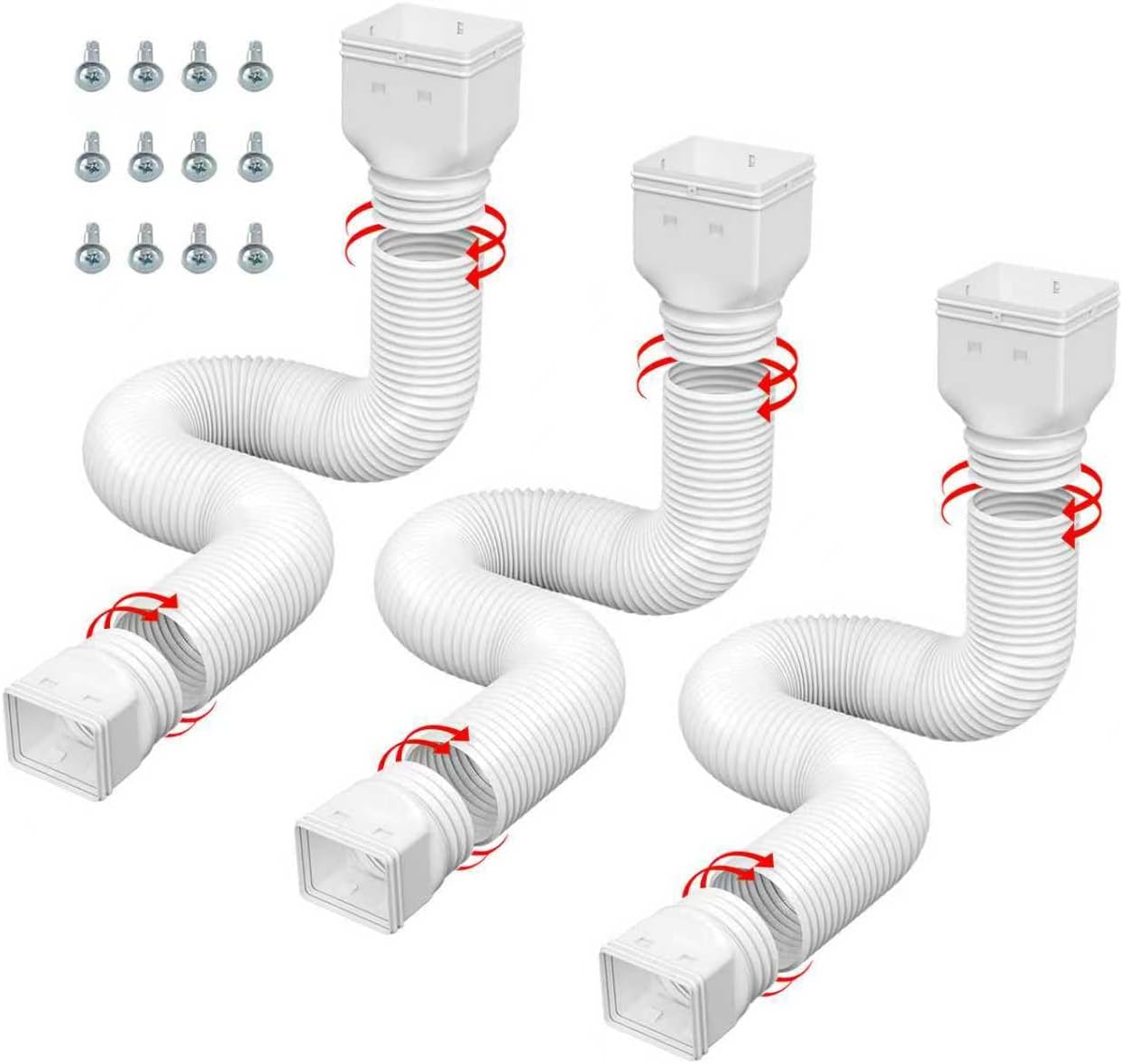 3 Pack white Rain Gutter Downspout Extensions Flexible,Drain Downspout Extender Connector 20"-68.8"，Thickened Down spout Drain Extension for Rainwater Drainage