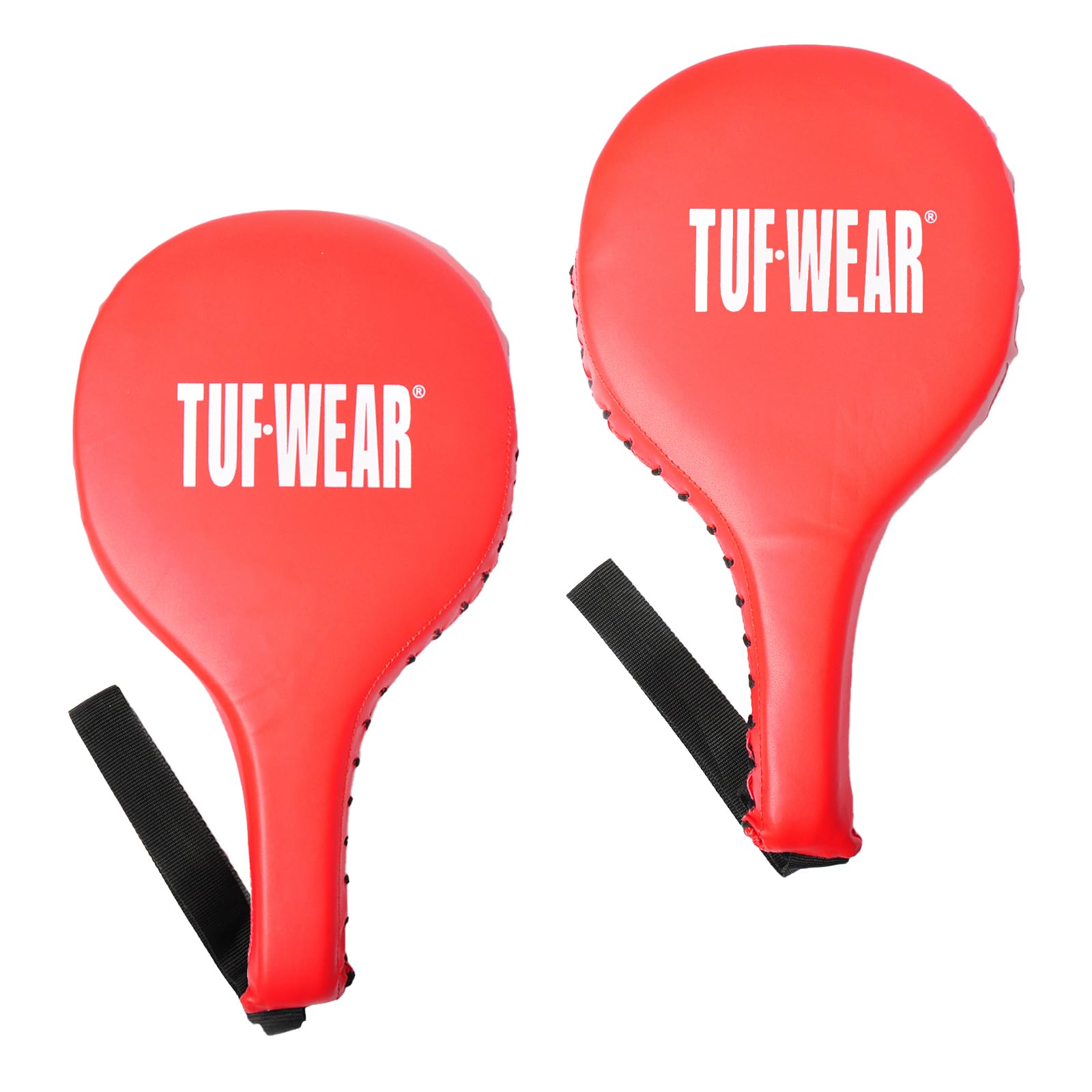Tuf Wear PU Boxing, MMA, Kickboxing, Coaching, Speed, Durable Training Punch Paddles, Wrist Loop for Added Safety, Red TW10942Red