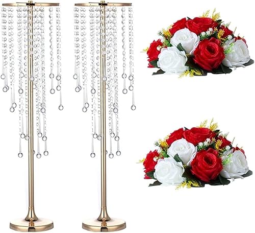 LANLONG Paquete de 2 piezas de decoración para el hogar de boda, diseño de flores, camino de flores, cristal, acrílico, dorado, con 2 paquetes de