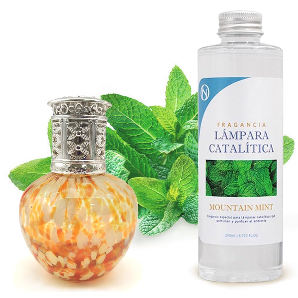 Pack Ahorro Lámpara Catalítica Drops Orange + Fragancia Aroma Mountain Mint 500ml. Elimina Malos olores e impurezas, perfuma y Limpia.