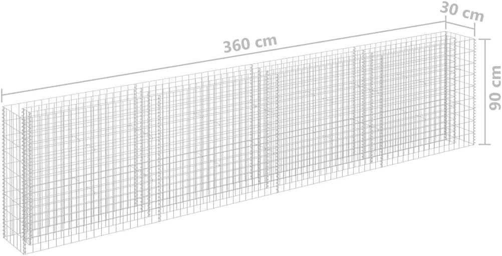 Homgoday Gabion Raised Bed Galvanised Steel 360x30x90 cm, Gabion Baskets, Metal Gabion Cages for Stones, Garden Decor Wall Partition Set