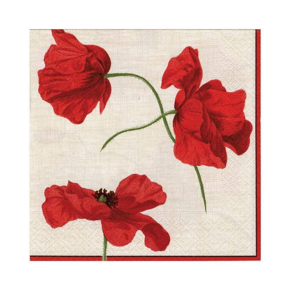 Caspari Dancing Poppies Paper Luncheon Napkins, Pack of 20, Ivory