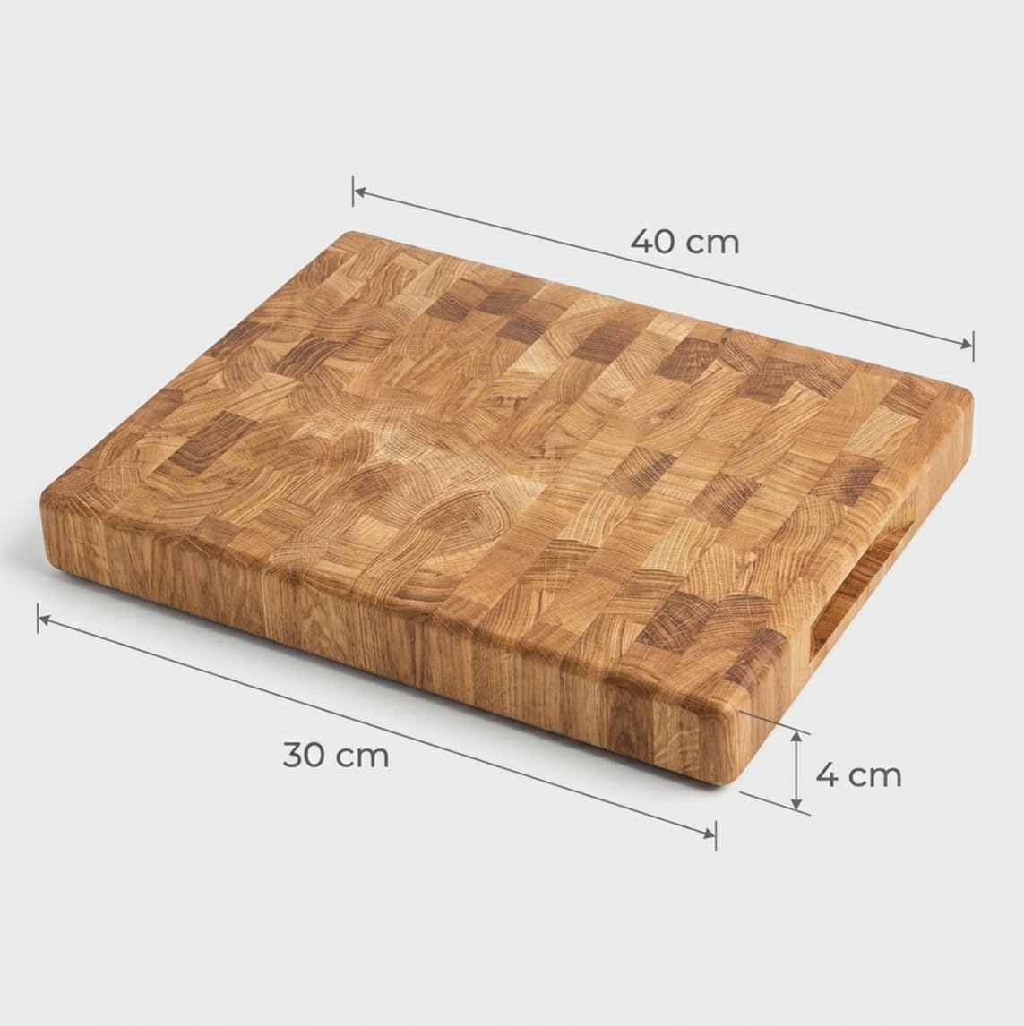 Schneidebrett Eiche Stirnholz 40x30x4 cm – Massives End Grain Holz Schneidebrett, Beidseitig Verwendbar, Geölt, Premium Küchenbrett