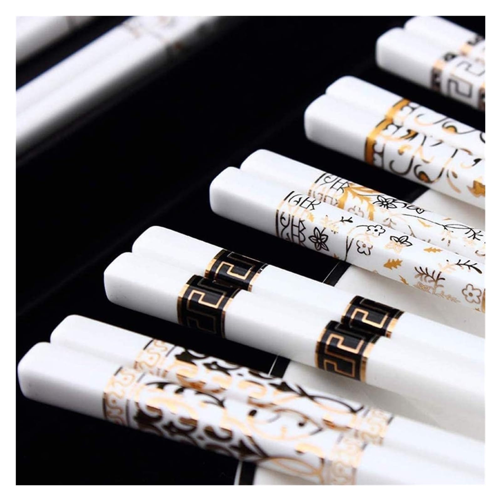 Jeu de baguettes, Cadeau de baguettes en porcelaine chinoise, 5 paires céramique réutilisables(108)