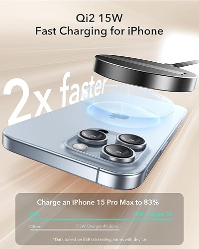 Miniatura 3 de ESR Cargador Magsafe con soporte, cargador inalámbrico de 15 W, cargador Magsafe para iPhone 171615141312, AirPods 43ProPro 2, Galaxy S25,