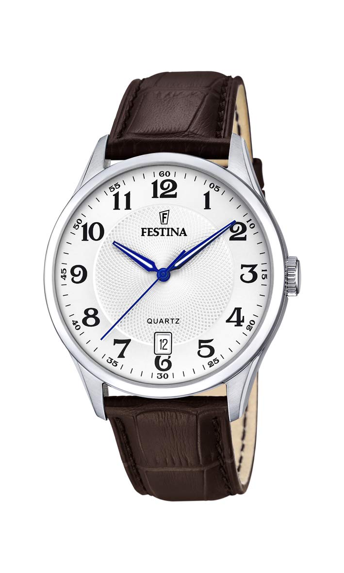 FestinaReloj Modelo F20426/1 de la colección Acero Clasico, Caja de 43 mm Blanco con Correa de Piel marrón para Caballero