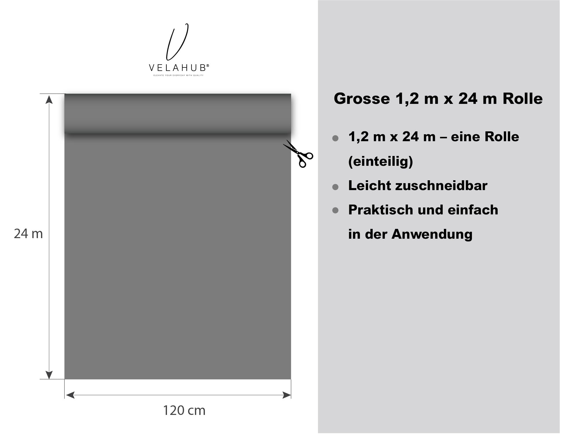 Airlaid Tischdeckenrolle 1,2m x 24m, Hochwertige Einwegdecke, Stoffähnlich, Grau