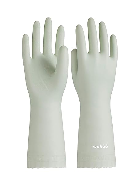 wahoo PVC Dishwashing Cleaning Gloves, Skin-Friendly, Reusable Kitchen Gloves with Cotton Flocked Liner, Non-Slip, Medium