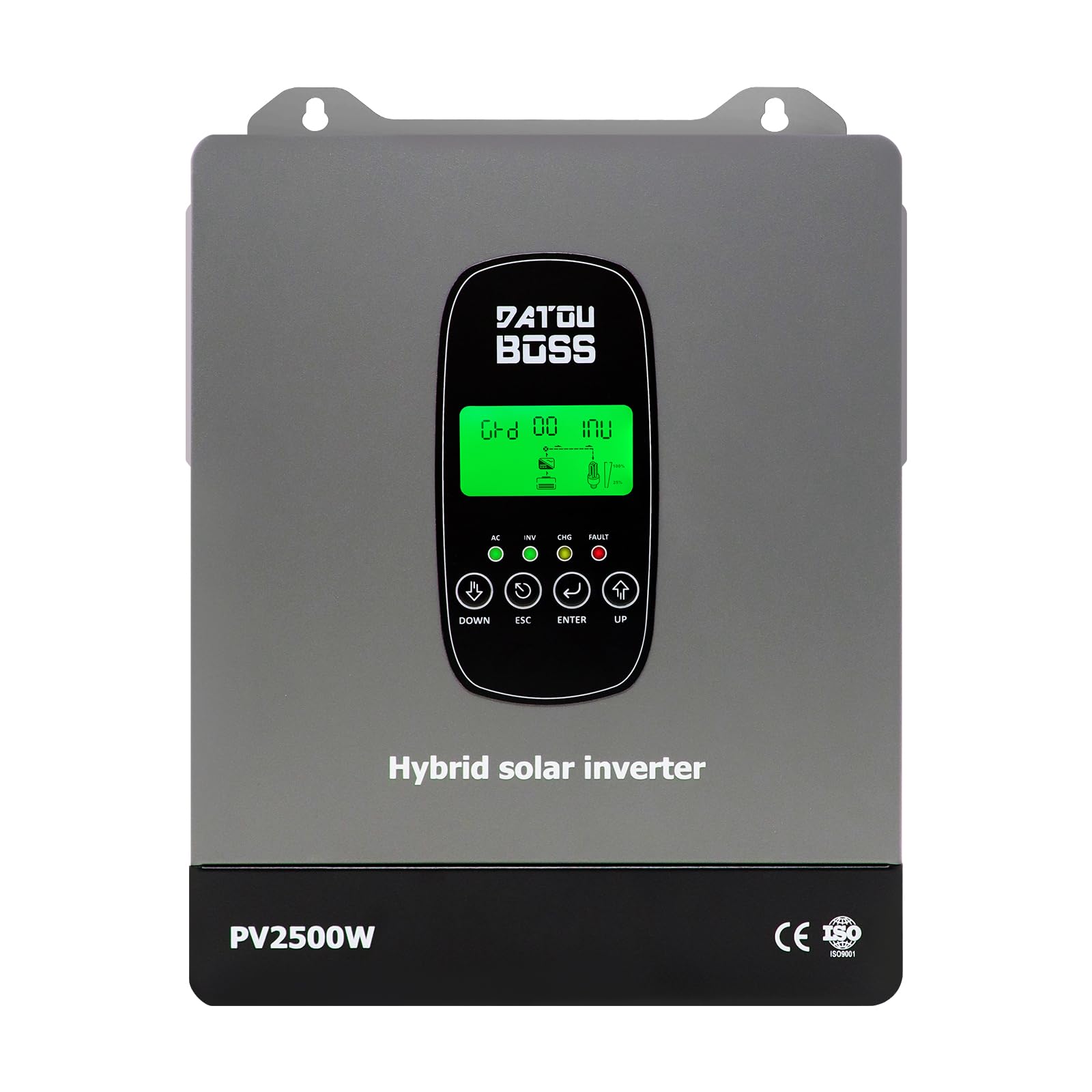 DATOUBOSS 1800W Inverter Ibrido Solare 12V, Onda Pura, potenza di ingresso fotovoltaica da 2500W,Supporta il Funzionamento Senza Batteria,100A MPPT,per Sistemi Off/On-Grid
