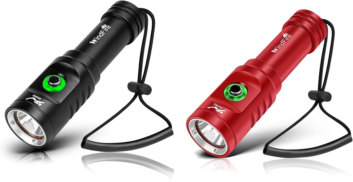 WINDFIRE TS08 Diving Flashlight – Bright Dive Light, Underwater Scuba Lights, 3 Lighting Modes Dive Spot Light, IPX8 Waterproof Torch for Night Diving, Snorkeling, and Underwater Exploration