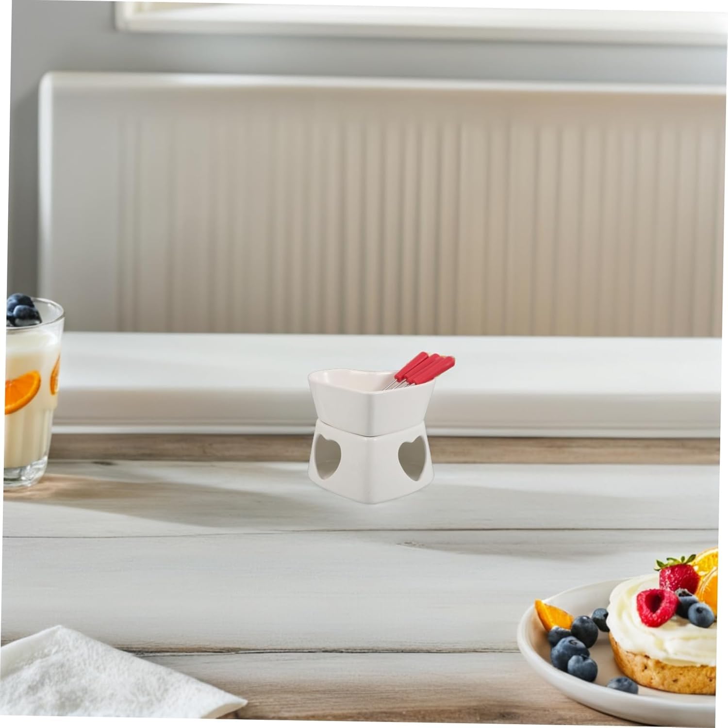 Ceramic Chocolate Fondue Pot Forks Cheese Melting Cup for Desserts for Parties and Gatherings for Melting Chocolate Cheese and Butter