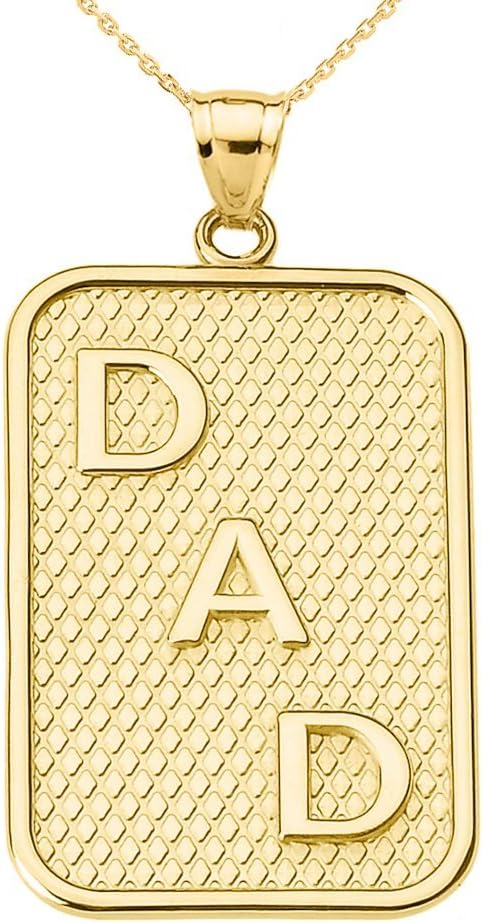 Men's Fine 14K Yellow Gold "DAD" Dog-Tag Engravable Pendant Necklace with 22" Chain