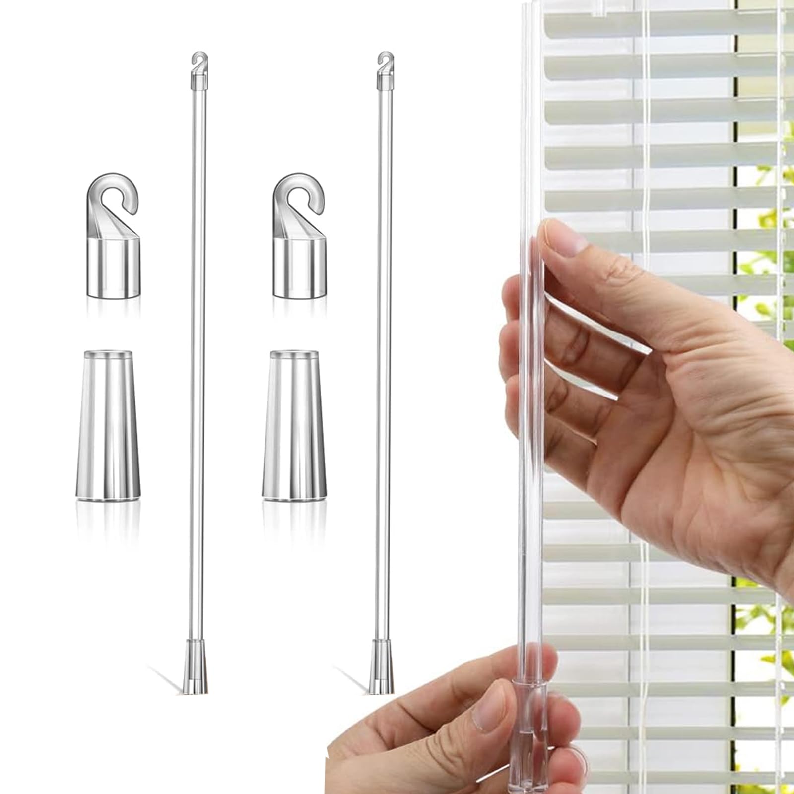 2 PCS Vertical Blind Wand, Vertical Blinds for Windows, Vertical Window Blinds Replacement Parts with Hook and Grip, Curtain Opener Pole for Home Door Window Pull Supplies(17 Inches)-image-28