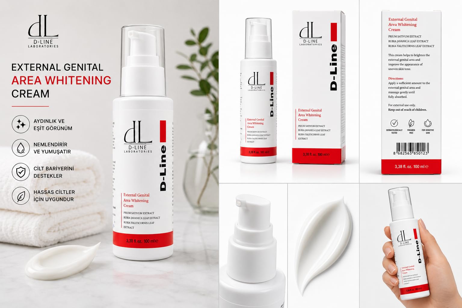 D Line Laboratories External Genital Area Whitening Cream, Genital Bölge Beyazlatıcı Krem, 100 ml, Hassas bölge beyazlatıcı krem, Hassas bölge günlük bakımı, genital kararma