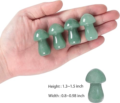 Miniatura 2 de Rockcloud Juego de 2 figuras de estatua con forma de hongo de cristal de aventurina verde, piedra de bolsillo tallada coleccionable para decoración