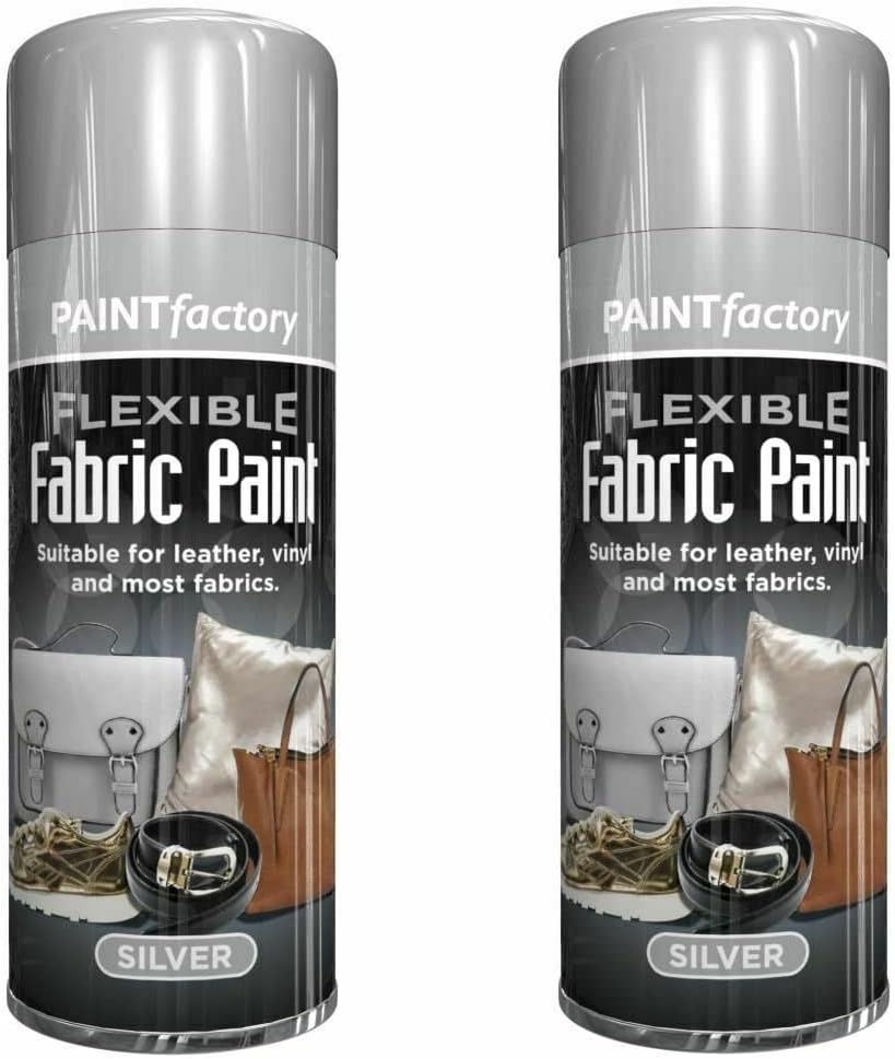 B&H New Flexible Fabric Spray Paint Leather Vinyl Textile Clothes Fast Drying 200ml Silver (2 x Spray Cans)