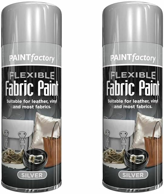 B&H New Flexible Fabric Spray Paint Leather Vinyl Textile Clothes Fast Drying 200ml Silver (2 x Spray Cans)