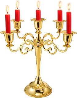 YOUEON 25cm Metall Kerzenhalter mit 5 Armen Kandelaber Kerzenständer Gold für 1 Zoll Stumpenkerzen Kerzenleuchter Vintage Antike Kerzenständer für Hochzeit Party Candlelight Dinner Home Decor