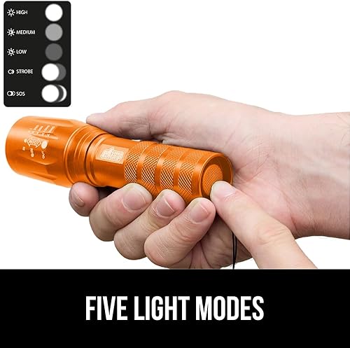 Miniatura 4 de Gorilla Grip Linterna táctica LED pequeña y ultrabrillante, 5 modos ajustables, alcance hasta 750 pies, impermeable, batería de larga duración, para