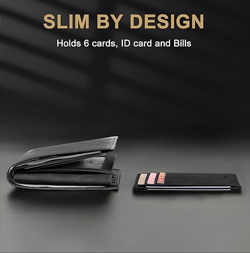 Miniatura 7 de Travelambo - Cartera de piel minimalista con bolsillo frontal tamaño mediano cartela delgada RFID dispositivos de identificación por radiofrecuencia