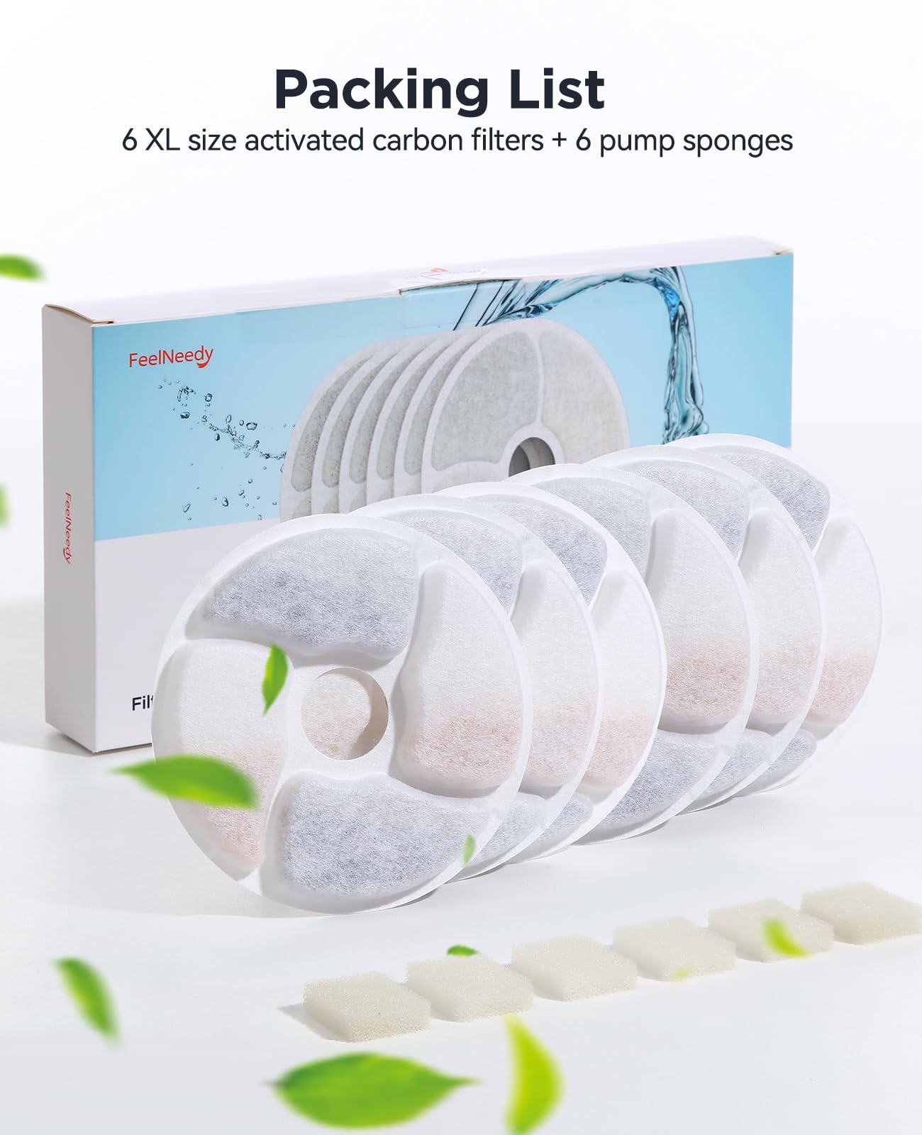 FEELNEEDY 6 Set Filtri Ricambio per FN-W19 3,5L Fontana per Gatti a Forma di Fiore Senza Fili -Includono 6 Filtri + 6 Spugne Pompe