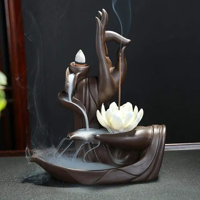 XUDREZ Handmade Ceramic Backflow Incense Burner Lotus Holder with 20 Cones