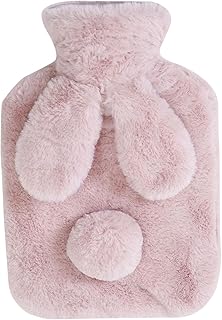 Hot Water Bottles | Faux Pom Pom Hot Water Bottle, Plush Animal Hot Water Bottle with Cover, Comfort Warmth Leak Proof Hot Water Bottle Relief from Back, Neck, and Leg Muscle Pain and Cramps
