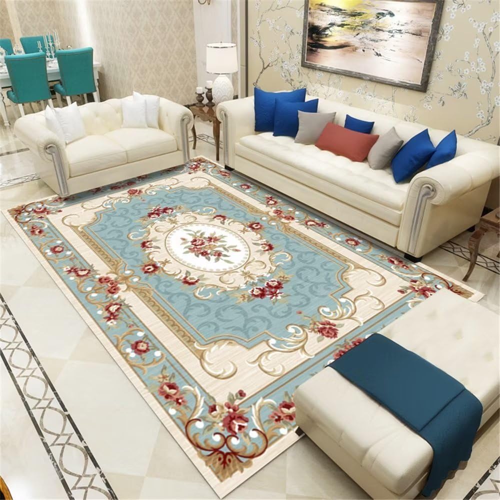 Salon de tapis lavable bleu clair pour créer un coin détente rétro sur votre terrasse ou chambre