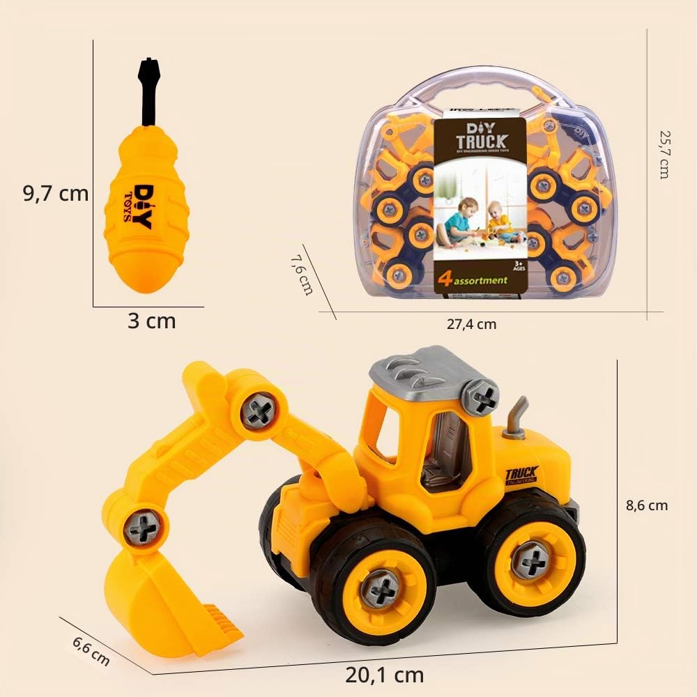Set di Costruzione Giocattolo Auto Camion Escavatore con Cacciavite, Veicoli da Costruzione, Giocattolo DIY Educativo, Regalo per Bambini Ragazzi e Ragazze dai 3 4 5 6 Anni