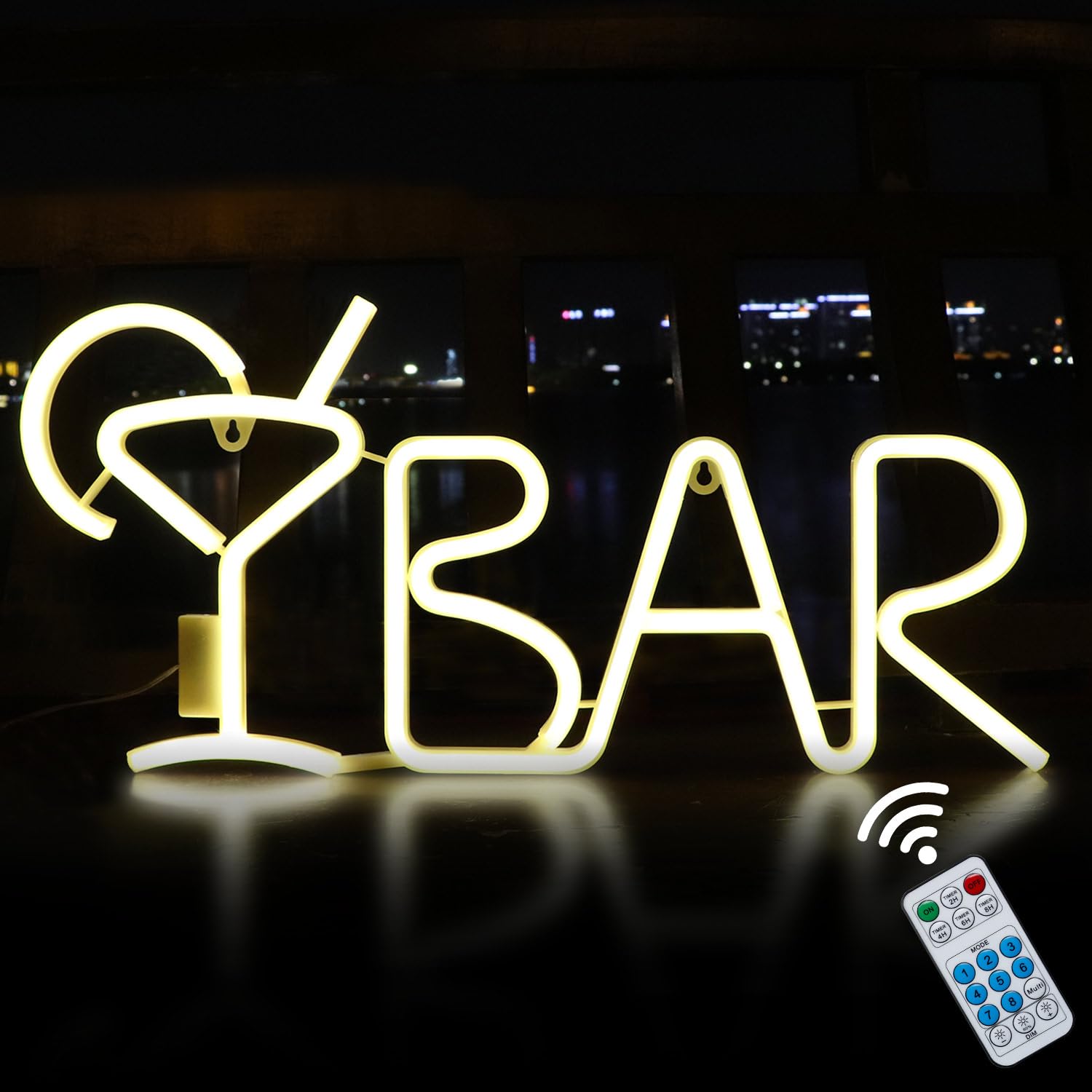 iKefe LED Neon Bar Sign Light up Beer Cocktail, 8 Lighting Modes with Remote Control, USB&Battery Powered Neon Sign Bar LED Letter Lights for Home Bar Bedroom Man Cave Wall Art Decor (Warm White)
