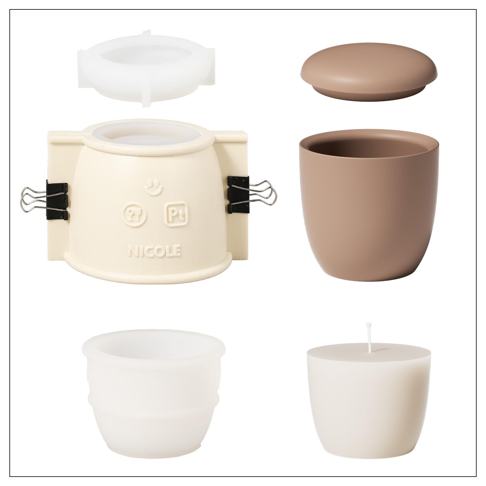 BOOWAN NICOLE Modern Pebble Velas Jar Hormigón Moldes de Fundición con Vela de 7 oz Relleno, Moldes de Silicona con Tapa para DIY (SH1049+LZ0665)