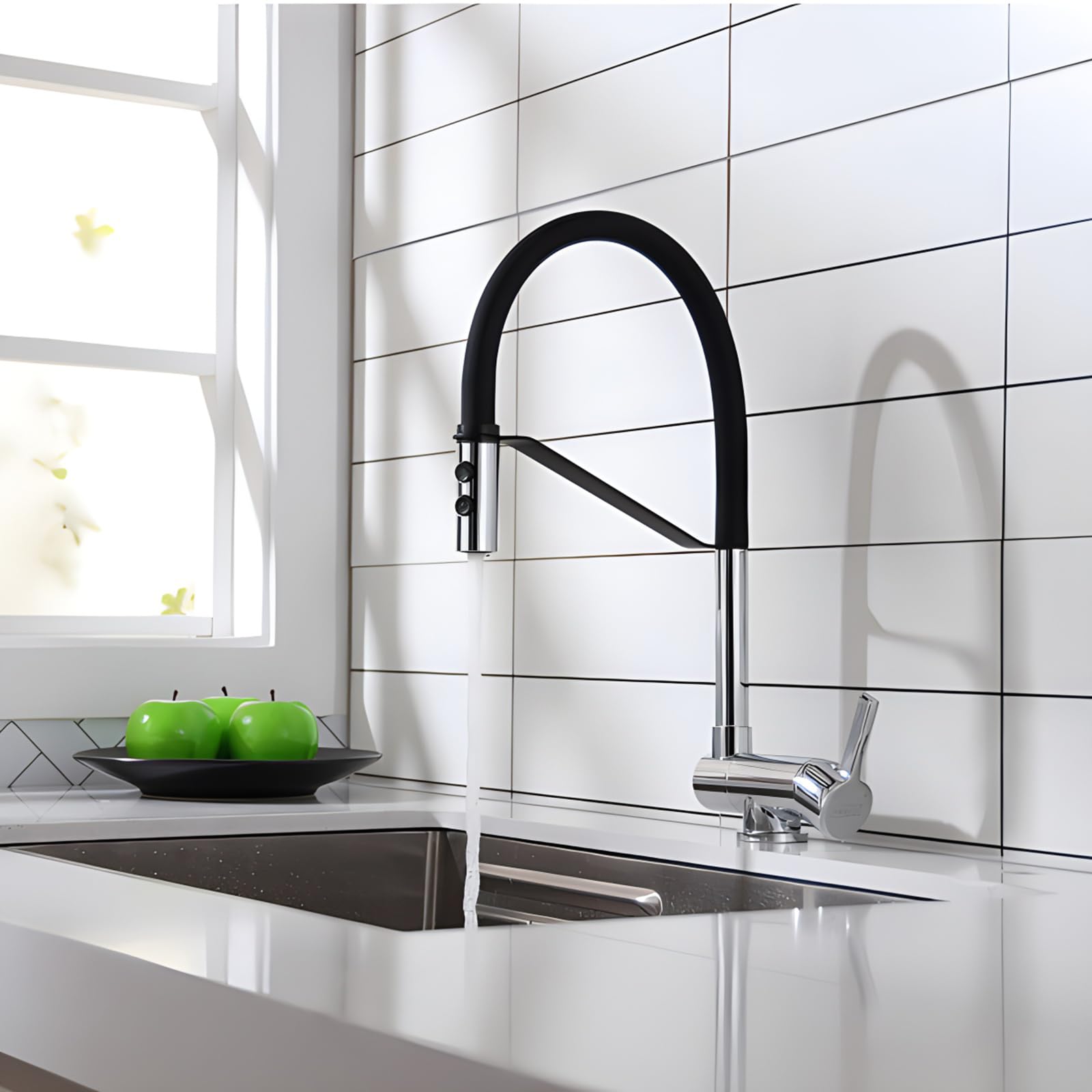 Mitigeur pliable pour fenêtre de cuisine et évier étroit avec douchette 2 modes