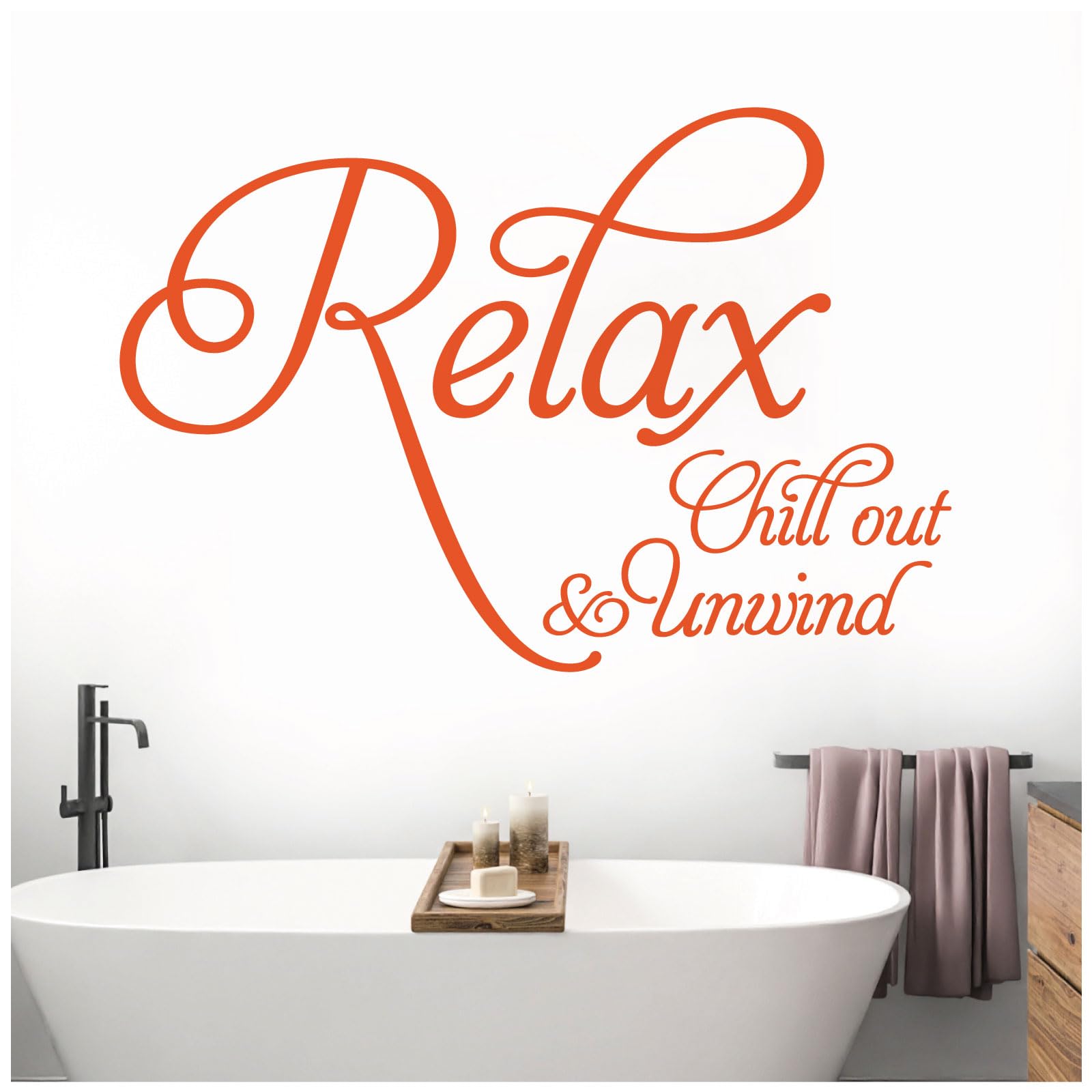Relax, Chill Out, Unwind - Bathroom, Spa Wall Quote, Decal Wall Art Sticker [XLarge] [Orange]