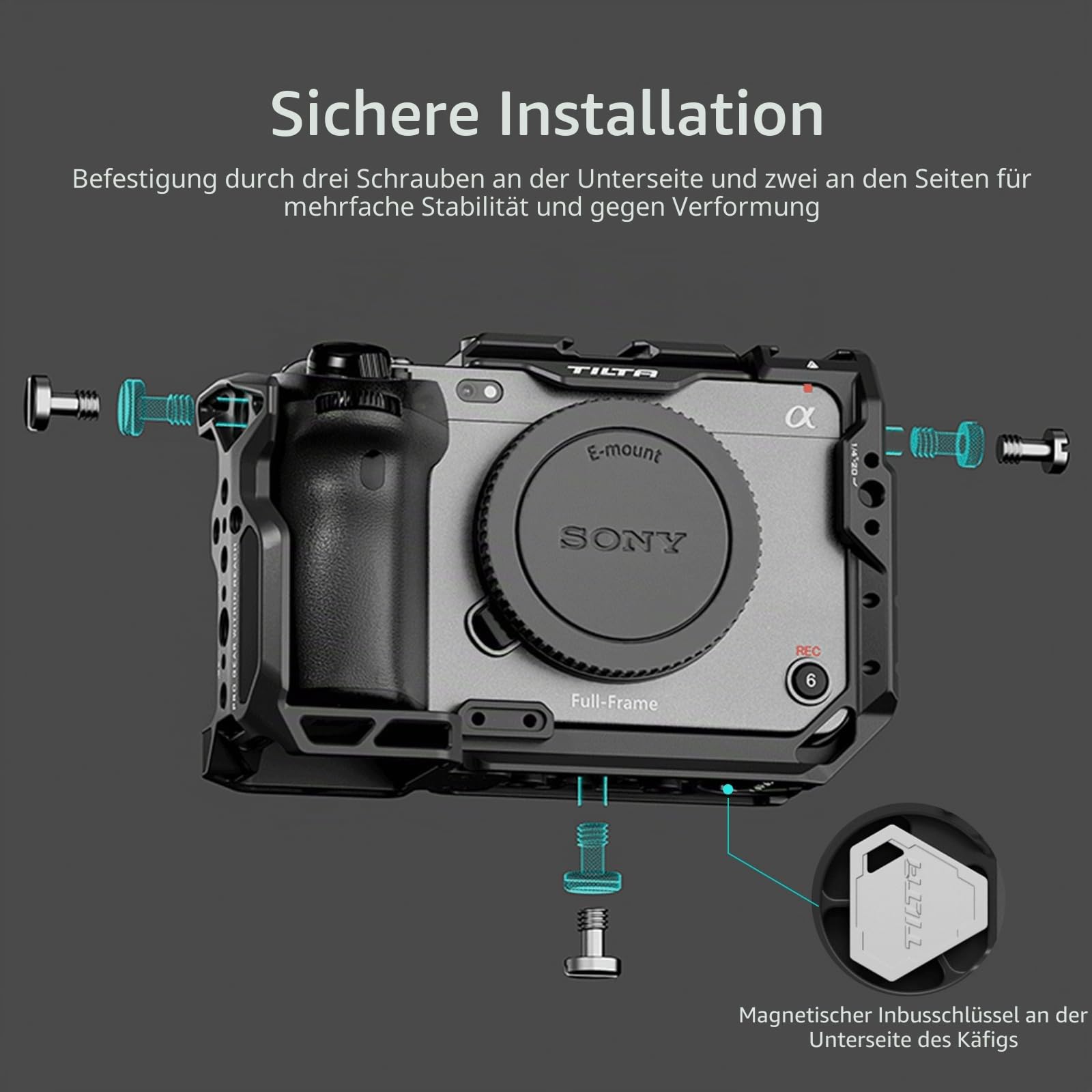 Tilta FX30 FX3 Cage, Voller Kamerakäfig kompatibel mit Sony FX30 FX3, mit HDMI-Kabelklemme, Schnellwechselplatte, NATO-Schiene 1/4"-20 3/8"-16 Gewinde mit Positionierungsstiften - Schwarz TA-T16-FCC-B