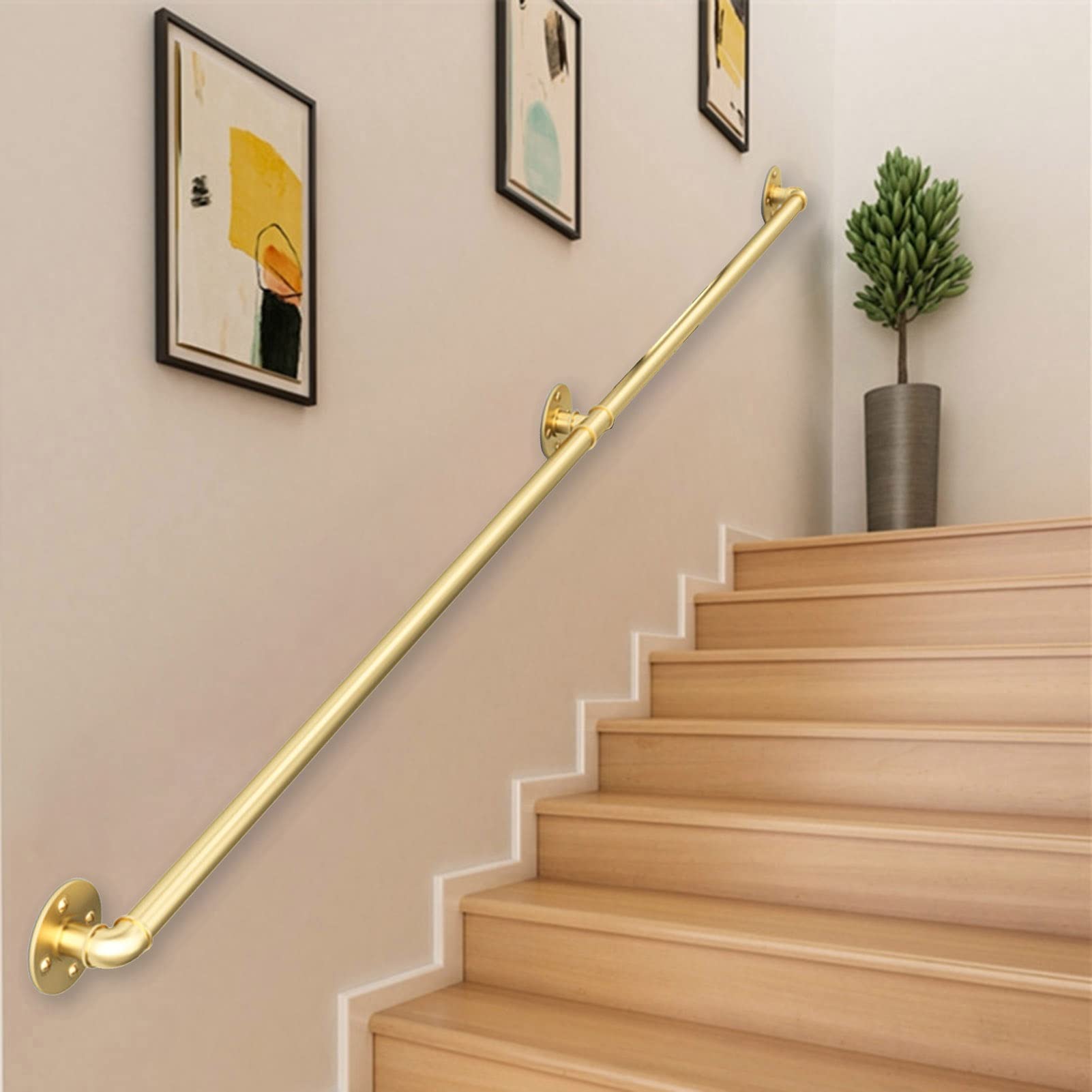 Main courante d'escalier dorée en fer forgé : kit complet de rampe en métal pour couloir de grenier
