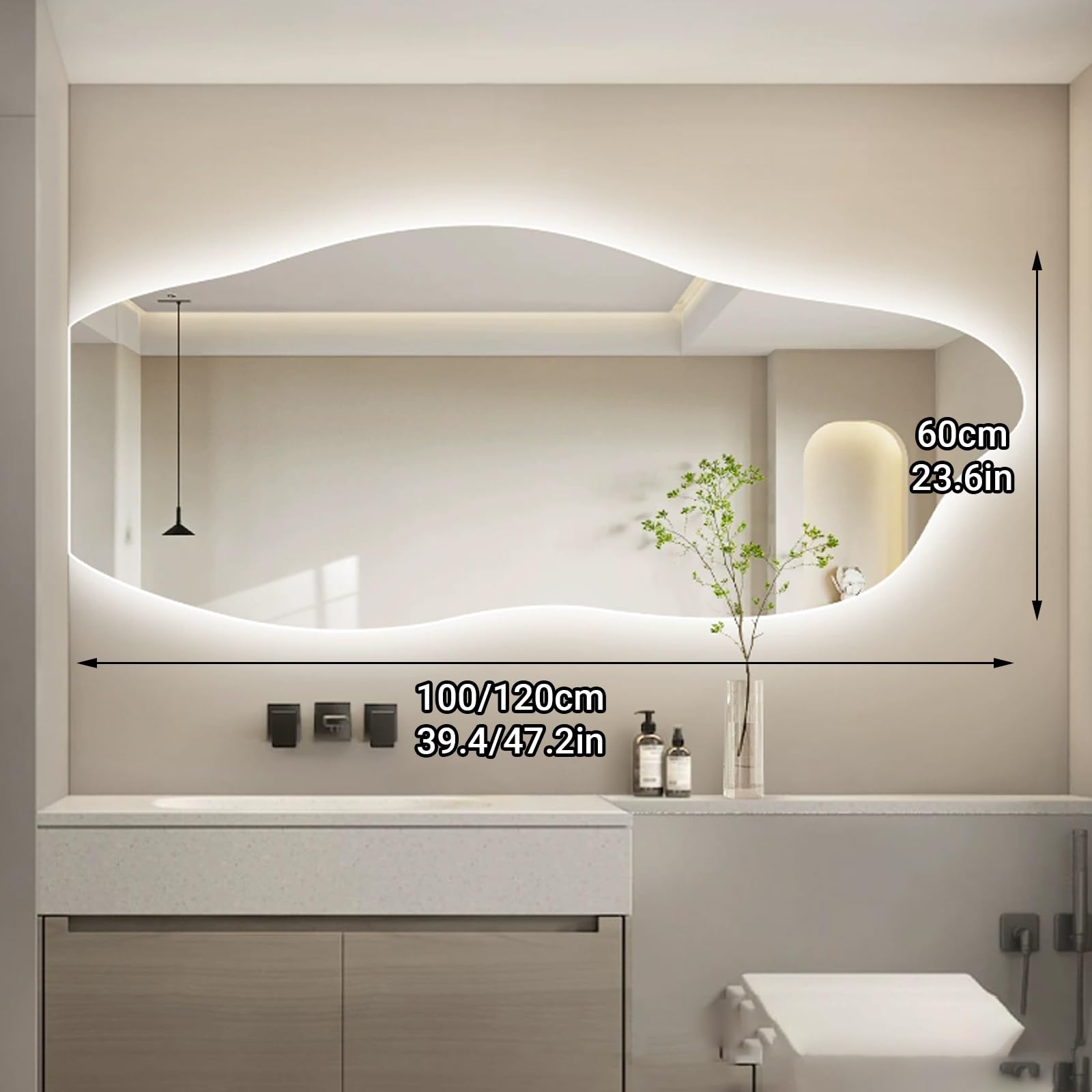 LED Cloud-SD Badezimmer-Wandspiegel, 60 x 120 cm / 23.6x47.2in, beschlagfrei, verstellbar, dreifarbige Lichtzeit und Temperaturanzeige, moderne Dekoration für stilvolle Badezimmer