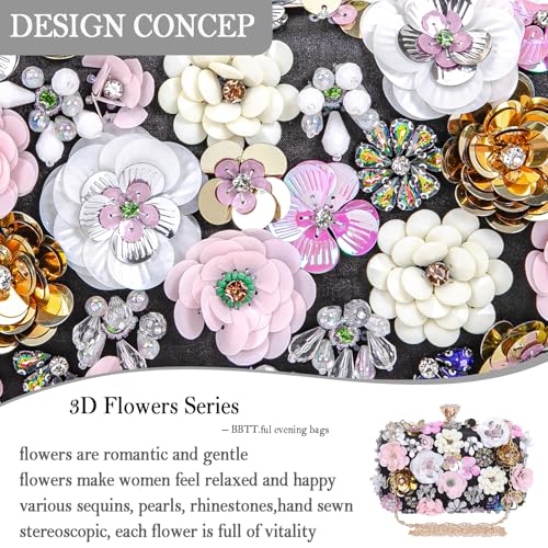 Image of BBTT.ful Women Clutches Flower Evening Handbag Chain Strap Shoulder Bag handbag Wedding bag purse