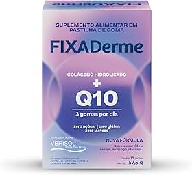Fixaderme – Suplemento Alimentar de Colágeno Hidrolisado Verisol®, Coenzima Q10 E Vitamina C em gomas mastigáveis – Sem açúcar – Sabores sortidos de frutas – 1 Caixa com 45 gomas mastigáveis