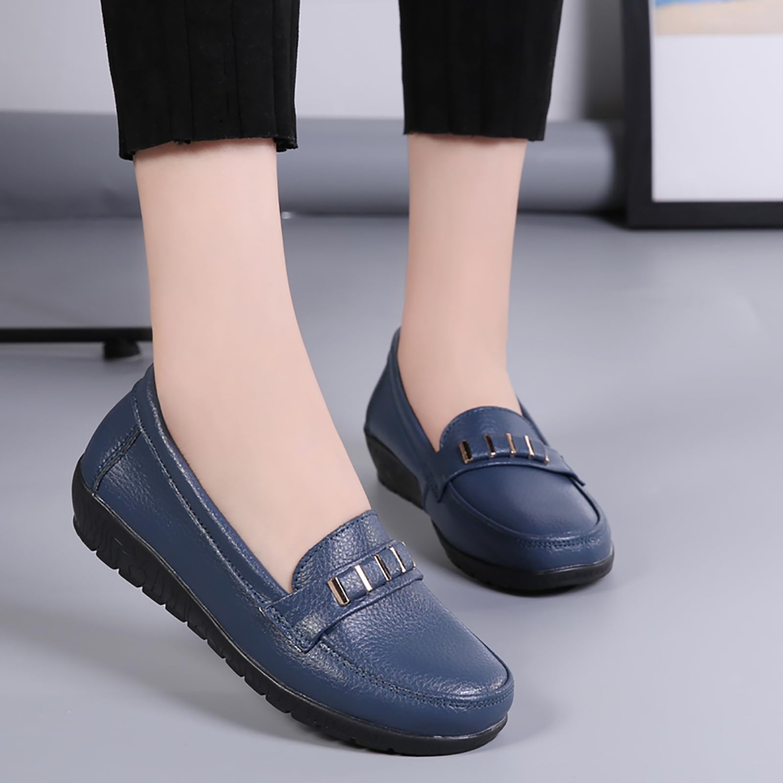 Sunporx Mujeres Confort Cuero Mocasines Mocasines De Conducir Zapato con Arco Soporte Caminar Oficina Transpirable