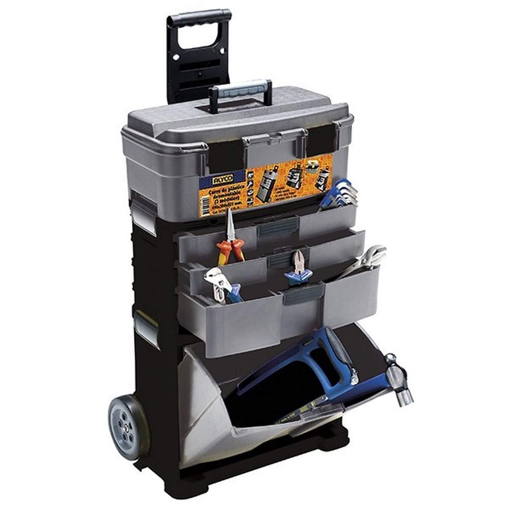 Alyco 192795 - Carro movil plastico con ruedas, asa telescopica y 3 modulos 490 x 300 x 824 mm