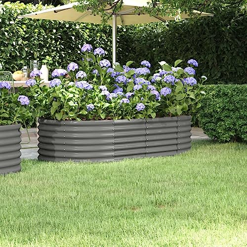 Macetero grande exterior para balcón, jardinera elevada, acero con recubrimiento de polvo, 152 x 80 x 36 cm, gris, adecuado para balcones de jardín al aire libre