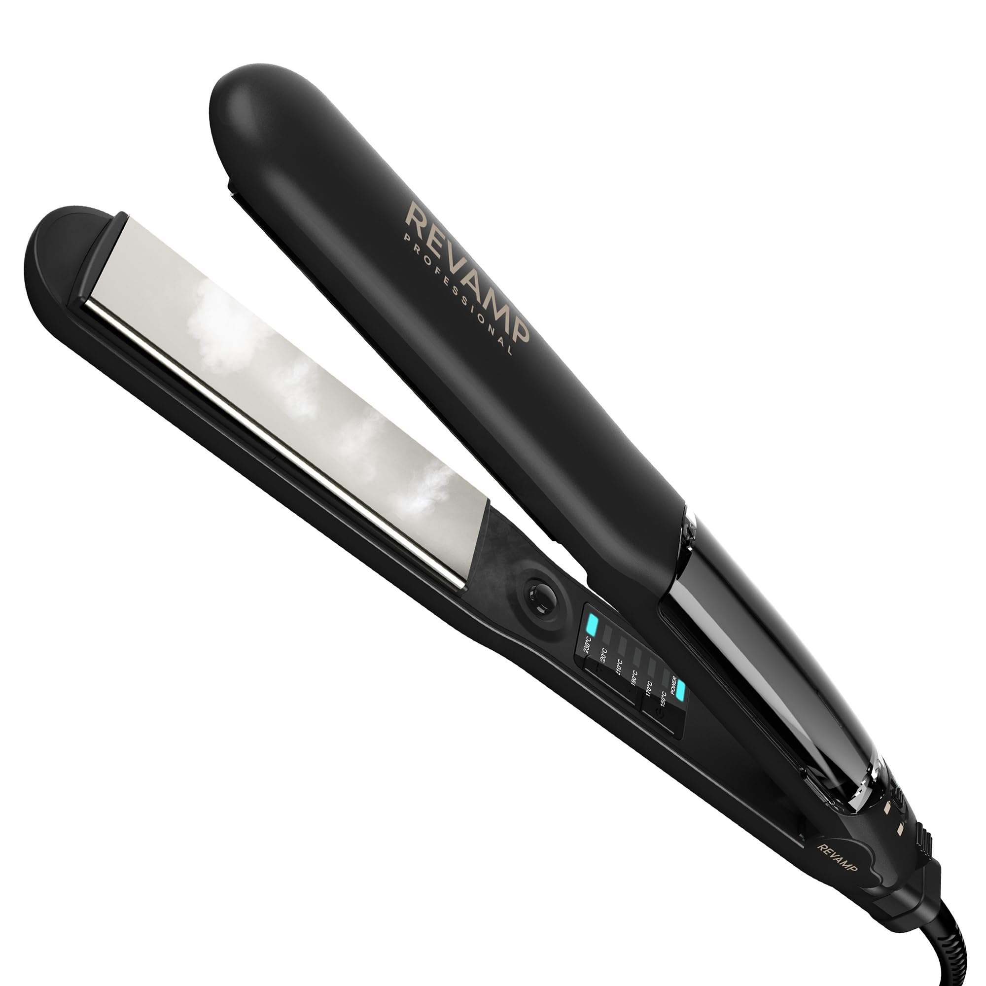 REVAMP Steam Care Plancha de Pelo de Vapor Cerámica - Iónica | Placas Iónicas, Alisado Profesional, sin Frizz, Cabello Hidratado, Calentamiento Rápido