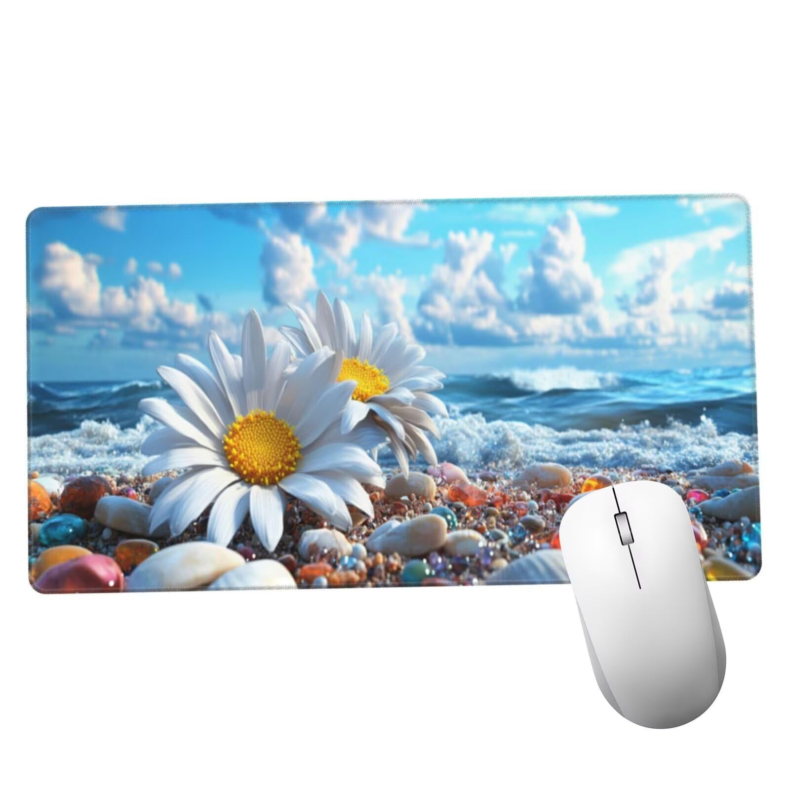 Podkładka pod mysz w kwiaty XXL mata na biurko morze 1600 x 800 x 3 mm zmywalna podkładka do gier na laptopa, z antypoślizgową gumową podkładką do gier, PC, pracowników biurowych Y1493
